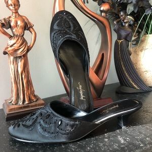 Black jeweled kitten heels